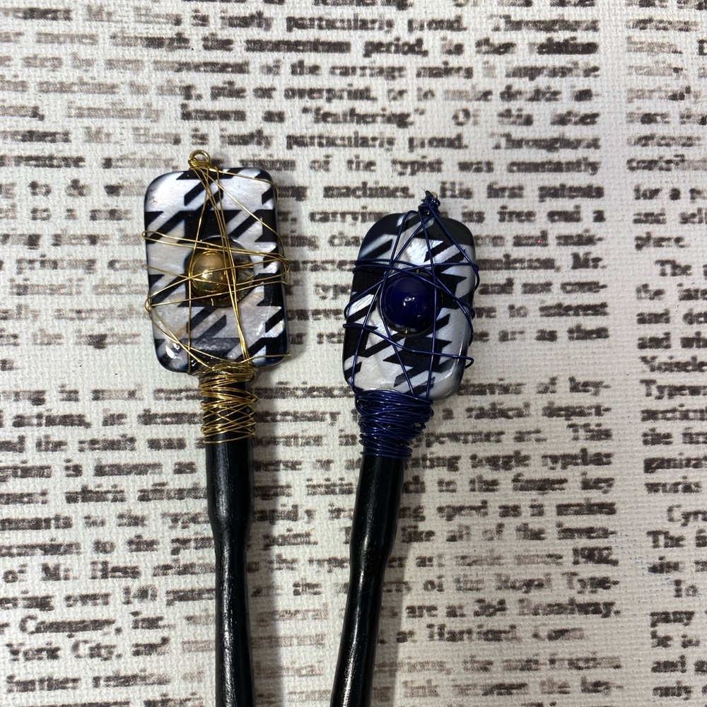Hairsticks Hair Sticks Houndstooth Gold Blue